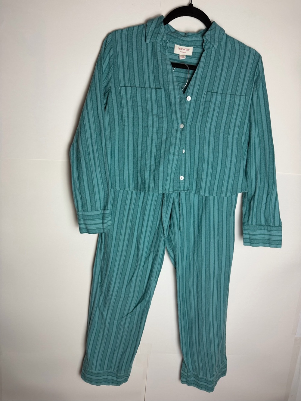 State of Day Intimates XS Teal Striped Pajama Set Button Up Top & Pants